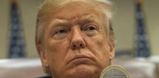 トランプ氏のミームコイン発行がもたらす政治資金の転換と国内問題解決への道筋から見えるアメリカ第一主義 トランプ大統領とミームコイン(GROK作成)