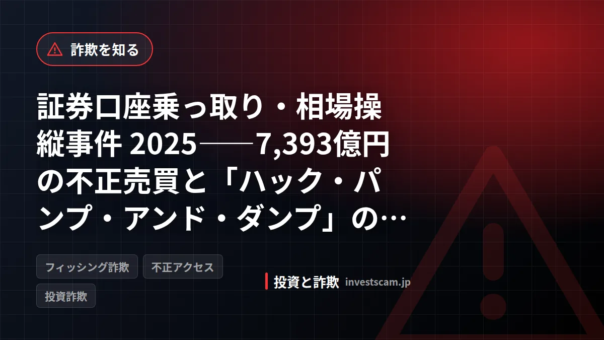 証券口座乗っ取り・相場操縦事件 2025——7,393億円の不正売買と「ハック・パンプ・アンド・ダンプ」の全貌 | 詐欺を知る 証券口座乗っ取り・相場操縦事件 2025——7,393億円の不正売買と「ハック・パンプ・アンド・ダンプ」の全貌(詐欺を知る)