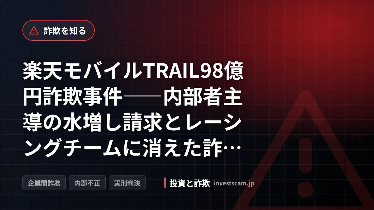 楽天モバイルTRAIL98億円詐欺事件——内部者主導の水増し請求とレーシングチームに消えた詐取金の全貌 | 詐欺を知る 楽天モバイルTRAIL98億円詐欺事件——内部者主導の水増し請求とレーシングチームに消えた詐取金の全貌(詐欺を知る)