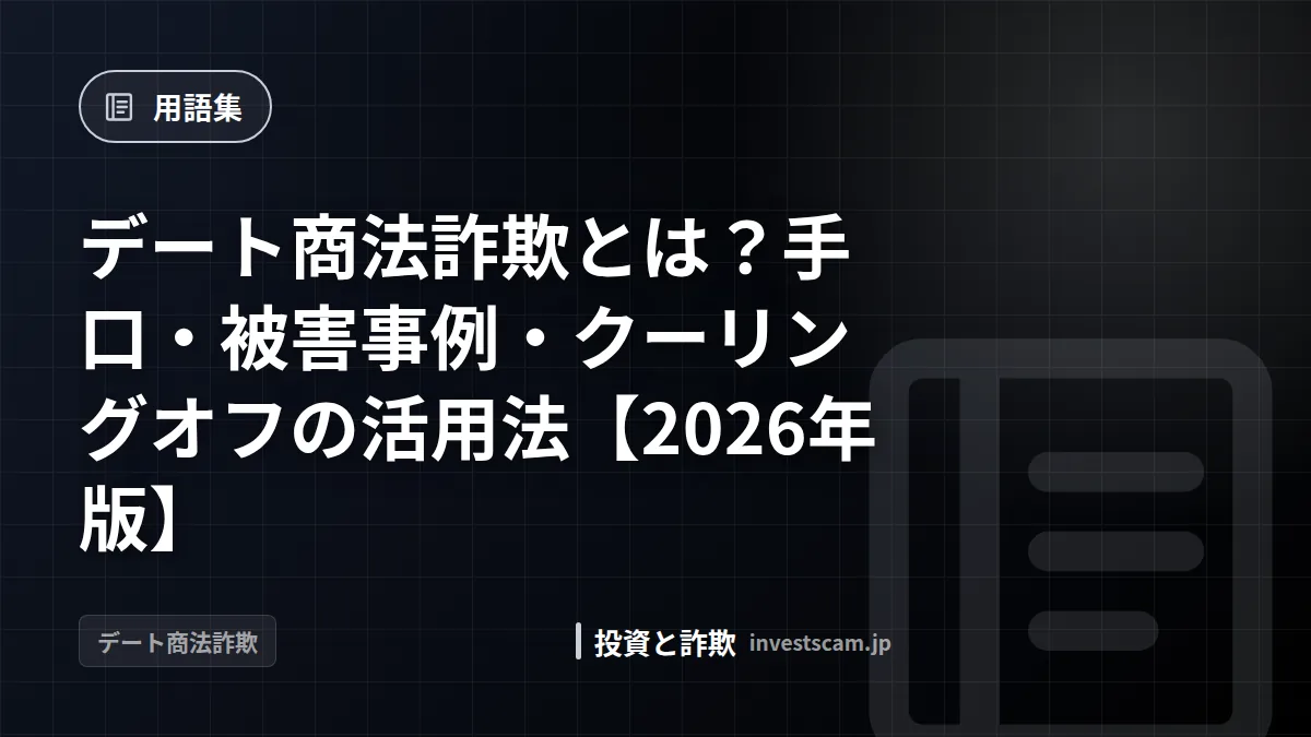 デート商法詐欺とは?手口・被害事例・クーリングオフの活用法【2026年版】 | 用語集 デート商法詐欺とは?手口・被害事例・クーリングオフの活用法【2026年版】(用語集)