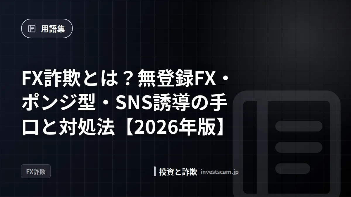 FX詐欺とは?無登録FX・ポンジ型・SNS誘導の手口と対処法【2026年版】 | 用語集 FX詐欺とは?無登録FX・ポンジ型・SNS誘導の手口と対処法【2026年版】(用語集)