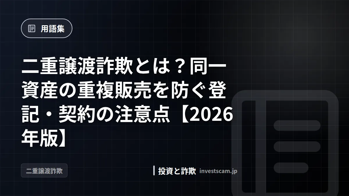 二重譲渡詐欺とは?同一資産の重複販売を防ぐ登記・契約の注意点【2026年版】 | 用語集 二重譲渡詐欺とは?同一資産の重複販売を防ぐ登記・契約の注意点【2026年版】(用語集)
