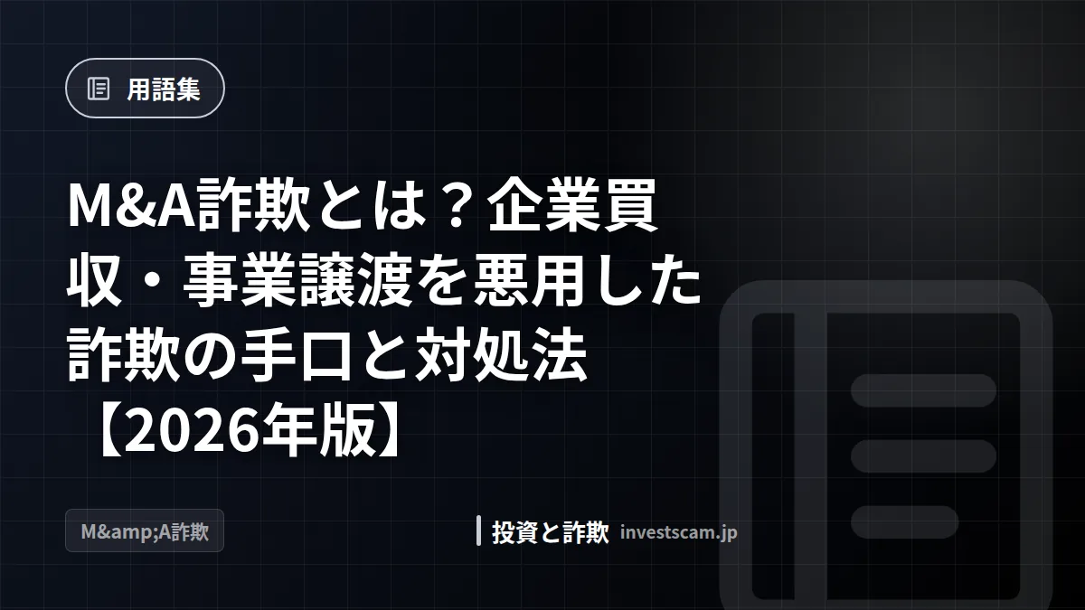 M&A詐欺とは?企業買収・事業譲渡を悪用した詐欺の手口と対処法【2026年版】 | 用語集 M&A詐欺とは?企業買収・事業譲渡を悪用した詐欺の手口と対処法【2026年版】(用語集)