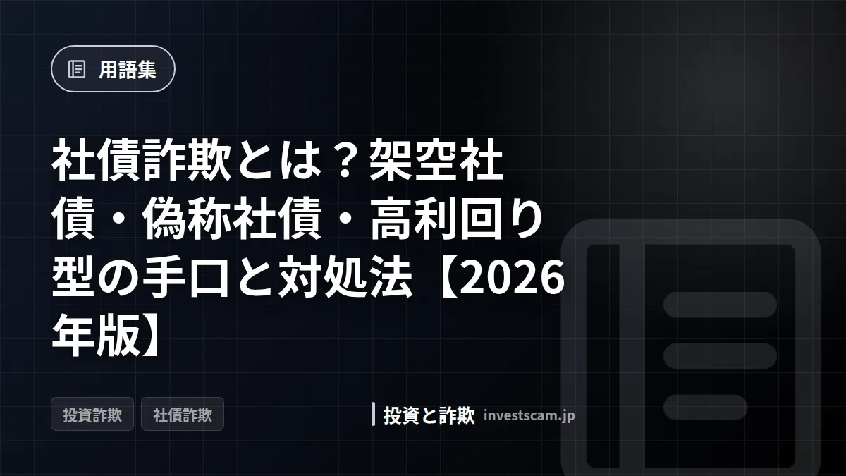 社債詐欺とは?架空社債・偽称社債・高利回り型の手口と対処法【2026年版】 | 用語集 社債詐欺とは?架空社債・偽称社債・高利回り型の手口と対処法【2026年版】(用語集)