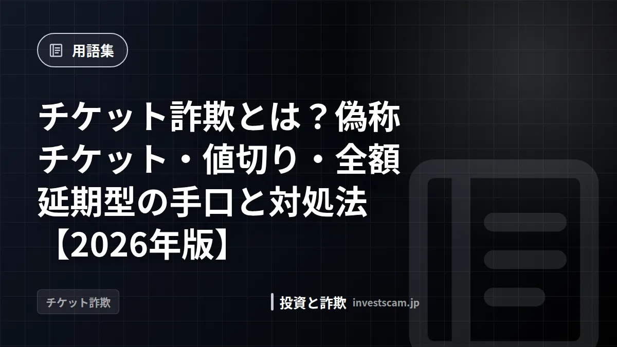 チケット詐欺とは?偽称チケット・値切り・全額延期型の手口と対処法【2026年版】 | 用語集 チケット詐欺とは?偽称チケット・値切り・全額延期型の手口と対処法【2026年版】(用語集)