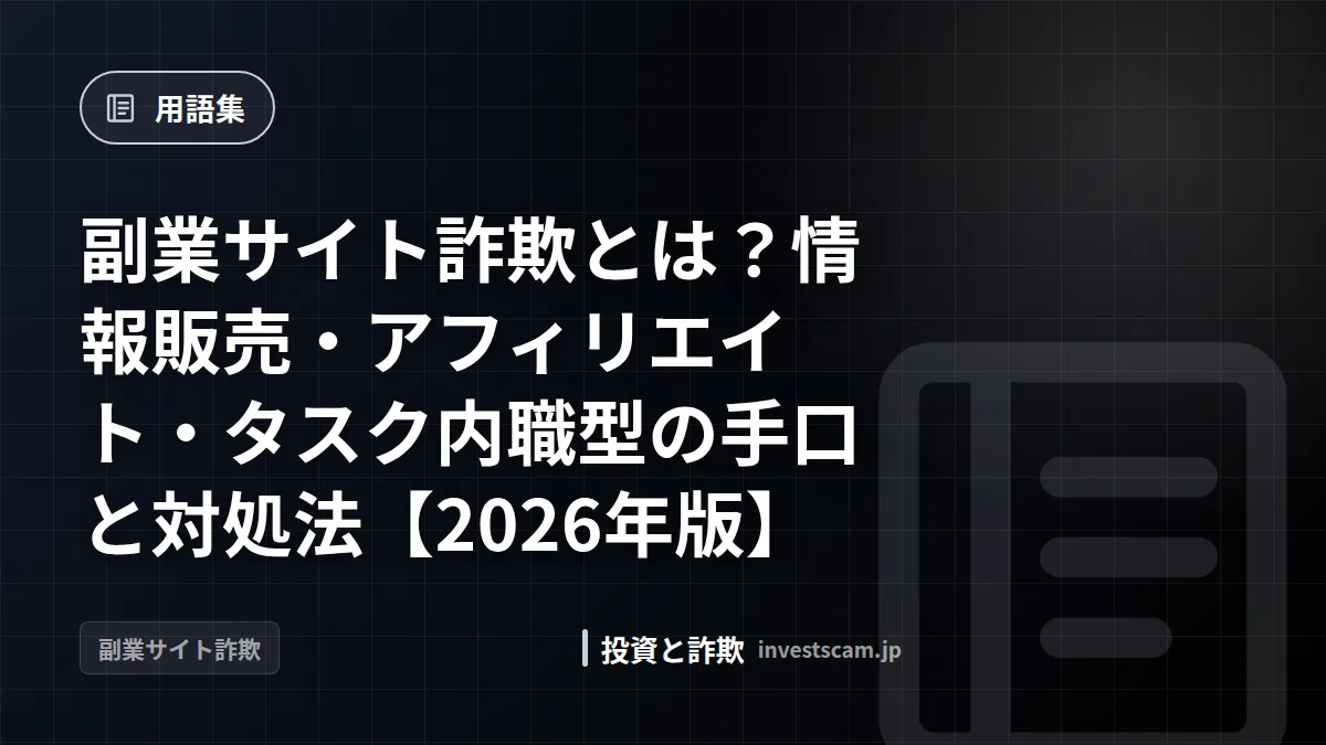 副業サイト詐欺とは?情報販売・アフィリエイト・タスク内職型の手口と対処法【2026年版】 | 用語集 副業サイト詐欺とは?情報販売・アフィリエイト・タスク内職型の手口と対処法【2026年版】(用語集)