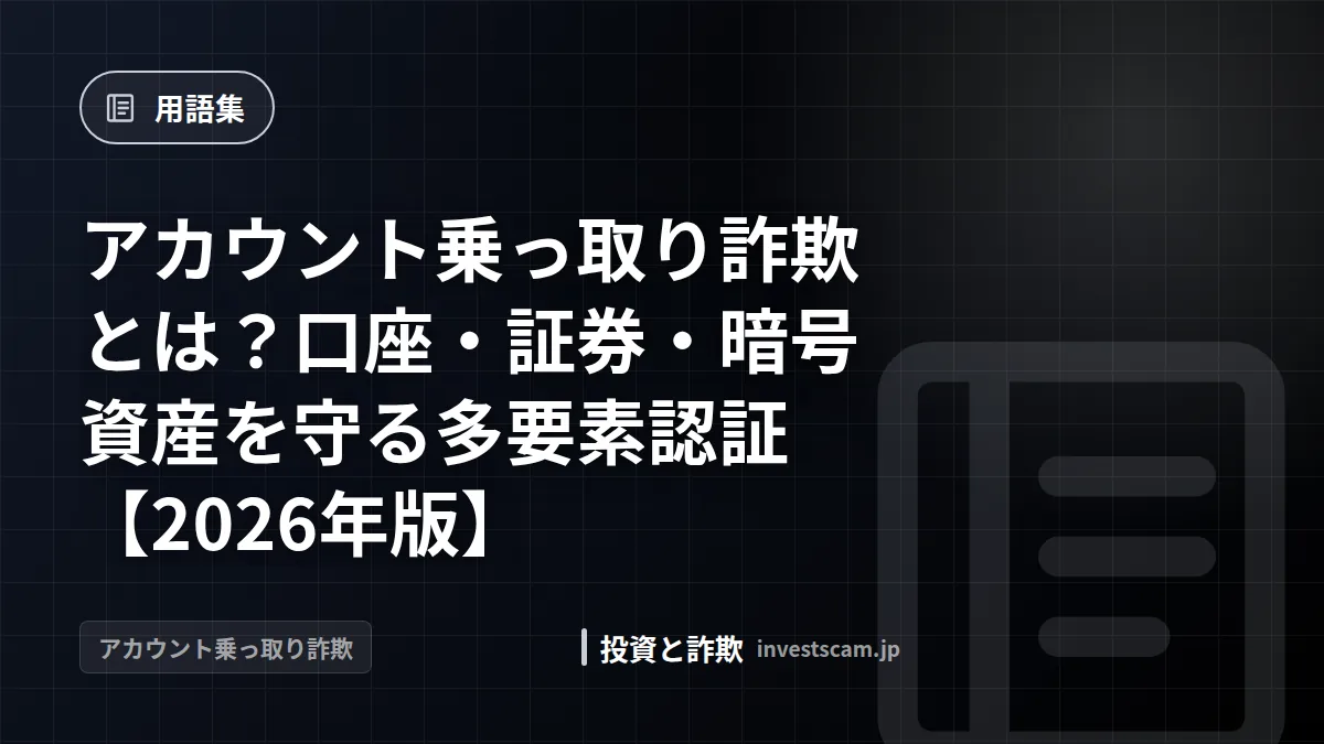 アカウント乗っ取り詐欺とは?口座・証券・暗号資産を守る多要素認証【2026年版】 | 用語集 アカウント乗っ取り詐欺とは?口座・証券・暗号資産を守る多要素認証【2026年版】(用語集)