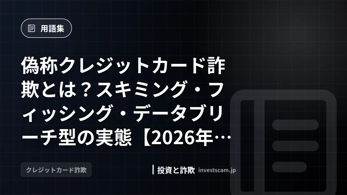 偽称クレジットカード詐欺とは?スキミング・フィッシング・データブリーチ型の実態【2026年版】 | 用語集 偽称クレジットカード詐欺とは?スキミング・フィッシング・データブリーチ型の実態【2026年版】(用語集)