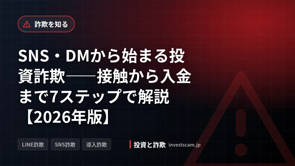 SNS・DMから始まる投資詐欺——接触から入金まで7ステップで解説【2026年版】 | 詐欺を知る SNS・DMから始まる投資詐欺——接触から入金まで7ステップで解説【2026年版】(詐欺を知る)