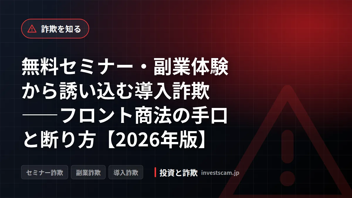 無料セミナー・副業体験から誘い込む導入詐欺——フロント商法の手口と断り方【2026年版】 | 詐欺を知る 無料セミナー・副業体験から誘い込む導入詐欺——フロント商法の手口と断り方【2026年版】(詐欺を知る)