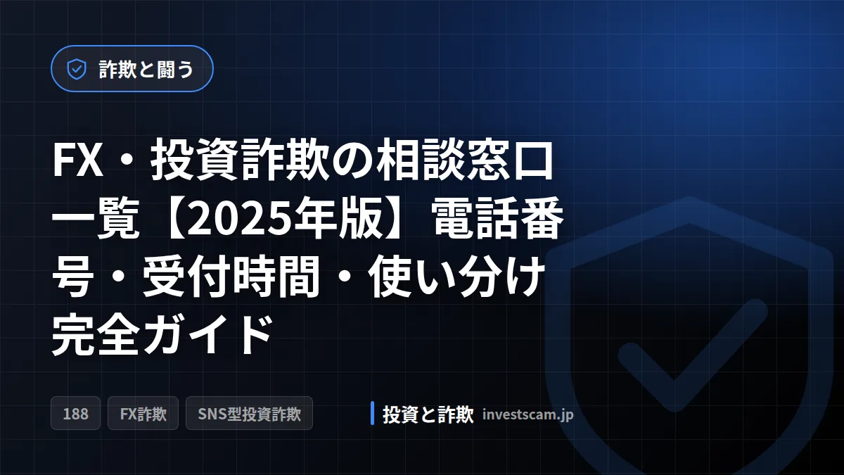 FX・投資詐欺の相談窓口一覧【2025年版】電話番号・受付時間・使い分け完全ガイド | 詐欺と闘う FX・投資詐欺の相談窓口一覧【2025年版】電話番号・受付時間・使い分け完全ガイド(詐欺と闘う)